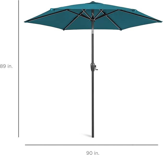 Best Choice Products 7.5ft Heavy-Duty Round Outdoor Market Table Patio Umbrella w/Steel Pole, Push Button Tilt, Easy Crank Lift - Cerulean