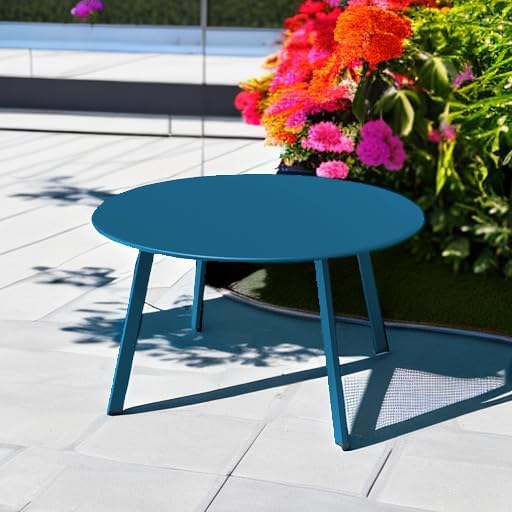 Grand patio 28-inch Round Steel Coffee Table, Outdoor Patio Side Table, Great for Backyard Patio Deck, Peacock Blue