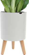 7.8 Inch Planter Pot with Solid Wood Legs, Self Watering Planter Pots with Water Shortage Alarm Planter Pot for Indoor Outdoor Modern Flower Planter for Home & Garden(White)