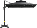 Outsunny 10ft Offset Patio Umbrella, Hanging Cantilever Umbrella, Square Shape, Aluminum Cross Base, Tilt, 360-Degree Rotation