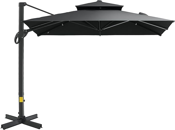 Outsunny 10ft Offset Patio Umbrella, Hanging Cantilever Umbrella, Square Shape, Aluminum Cross Base, Tilt, 360-Degree Rotation