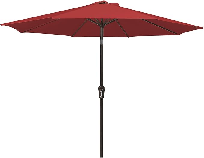 MEWAY 9ft Patio Umbrella Outdoor Table Umbrellas with Push Button Tilt and Crank, Market Umbrella 8 Sturdy Ribs for Deck, Garden, Pool and Backyard, Red