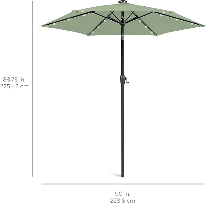 Best Choice Products 7.5ft Outdoor Solar Market Table Patio Umbrella for Deck, Pool w/Tilt, Crank, LED Lights - Sage Green