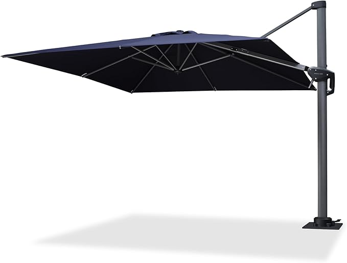 PURPLE LEAF 8' X 8' Patio Umbrella with Steel Plate Base for Pool 7' High Offset Outdoor Cantilever Umbrella Swimming Pool Umbrella with 360°Rotation for Poolside Navy Blue