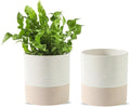 Nihow Self Watering Plant Pot for Indoor Plants: 4.5 Inch Ceramic Planter with Drainage Hole & Water Storage Plus - Cylinder Flower Pot with Wick for Herbs -White & Brown (Set of 2)