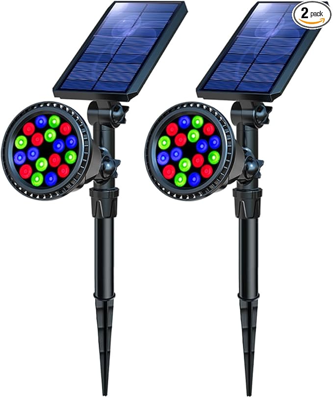 Solar Outdoor Lights, 9 Modes Color Changing 18 LED Halloween Solar Spot Lights Outdoor Waterproof Spotlight Landscape Light Solar Powered for Garden Yard Tree Flag Patio Christmas(2 Pack)