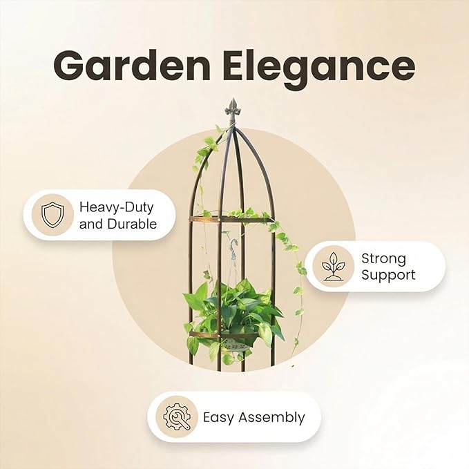 100% Metal Obelisk Garden Trellis 5.5 Feet Tall Sturdy Plant Support for Climbing Vines and Flowers Stands,1pc Upgrade (Bronze, Medium)