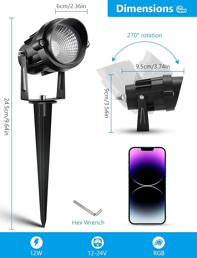 12W RGBW Color Changing Landscape Lights - Low Voltage LED Landscape Lighting, Remote Control Spotlight Outdoor Waterproof Garden Pathway Halloween Christmas Spot Lights, 4 Pack with Connector