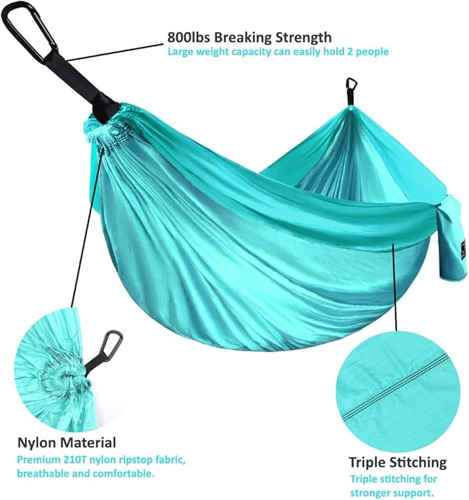 Gold Armour Camping Hammock - XL Double Hammock Portable Hammock Camping Accessories Gear for Outdoor Indoor with Tree Straps, USA Based Brand (Seafoam)
