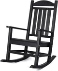 Devoko HDPE Rocking Chair Plastic Outdoor Indoor Patio Rocker Chair High Back All Weather Rocker for Patio Backyard Porch Garden (Black)