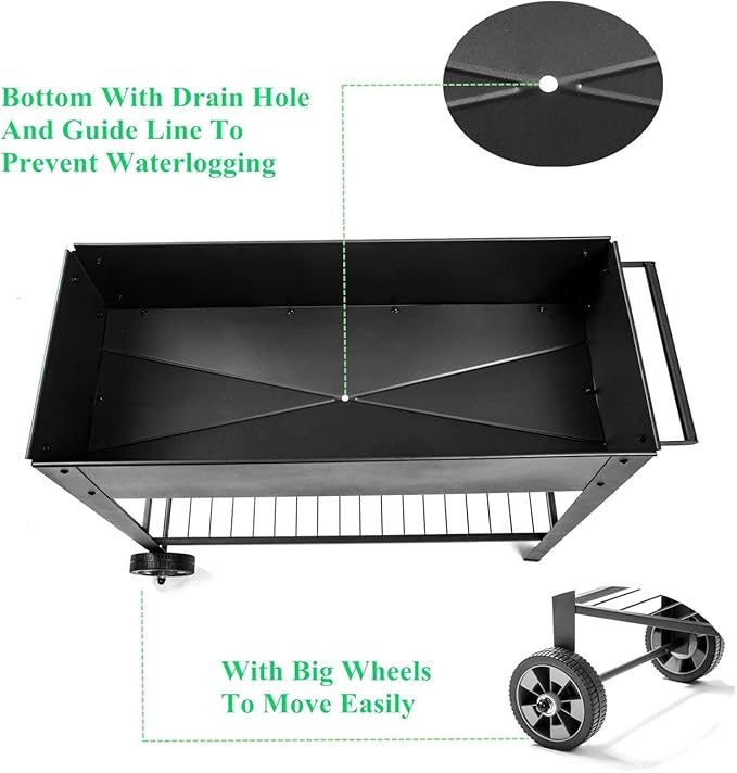 31.5" Tall Raised Garden Bed with Wheels, Extra 15.7" W Planter Box (400 lbs Loads) with Storage Shelf & Handle,Heavy Duty Metal Garden Planter for Vegetables, Herbs & Flowers, Patio & Balcony