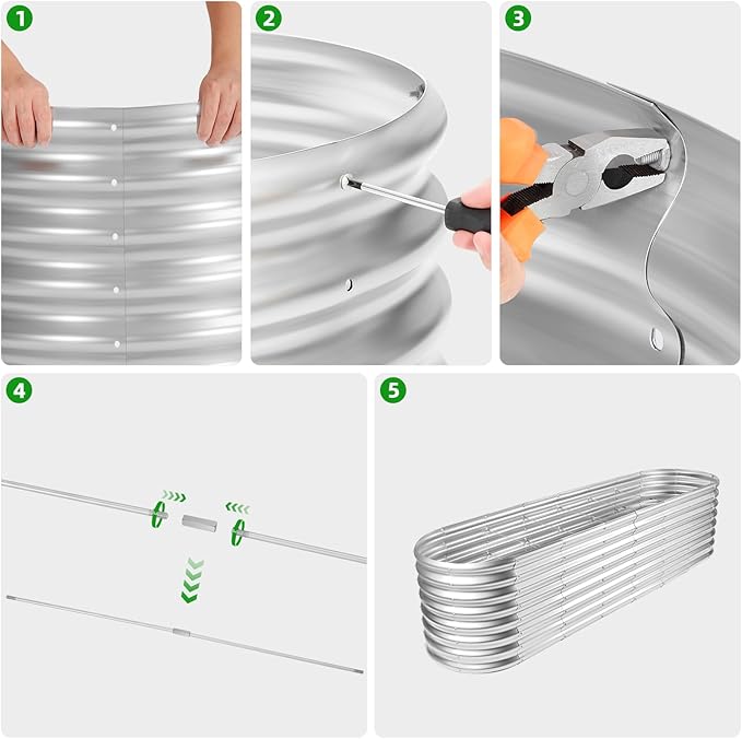 Land Guard 8×2×2ft Galvanized Raised Garden Bed Kit, Raised Garden Boxes Outdoor, Oval Metal Raised Garden Beds for Vegetables, Silver