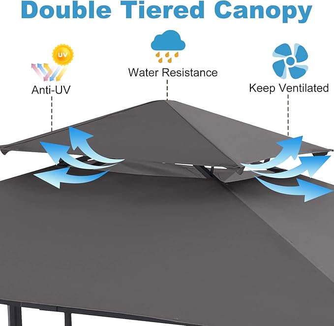 ABCCANOPY 8x5 Grill Gazebo - Outdoor BBQ Canopy Shelter with Led Light for Patio Backyard Grilling (Dark Gray)