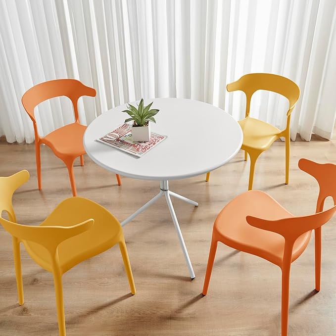 Modern Stackable Dining Chair Set, No Assembly, Plastic Chair, Patio Chair, Suitable for Indoor and Outdoor Cafes and Restaurants, Set of 4 (Mustard Yellow)