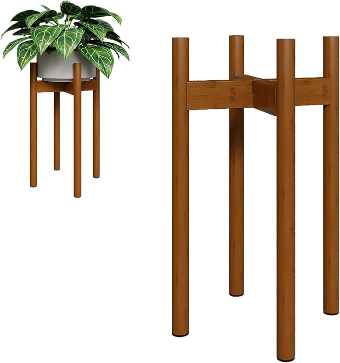 Adjustable Plant Stand Indoor, Bamboo Plant Stand Fits 8 9 10 11 12 Inches, Small Corner Planter Holder for Indoor Plants, Single Floor Plant Stands for Living Room Balcony, Light Brown Tall