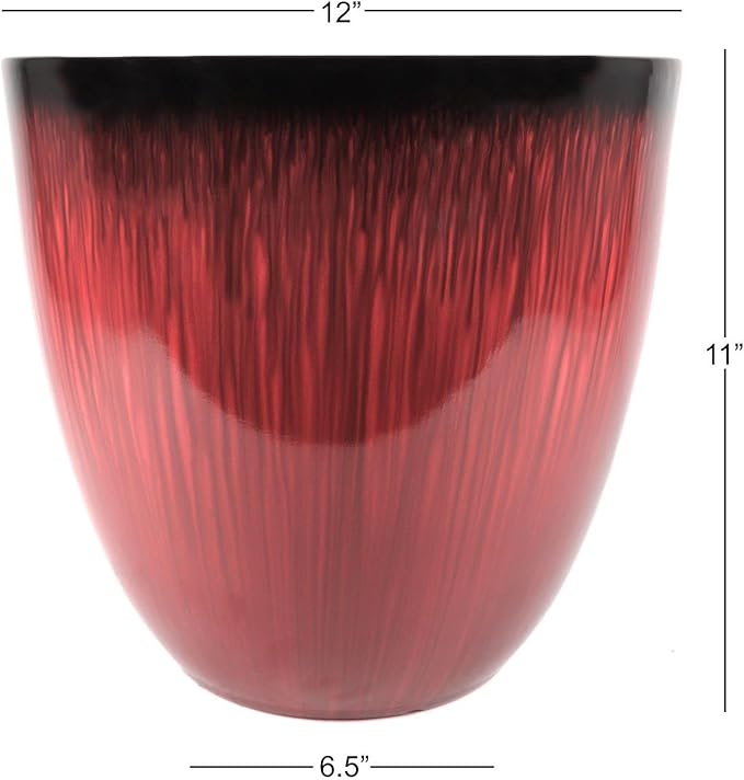 Gardener Select (EPR12-206) Large Egg Shaped Planter - Modern Indoor & Outdoor Decorative Flower Pot/Box (12 Inch, Red Flower)