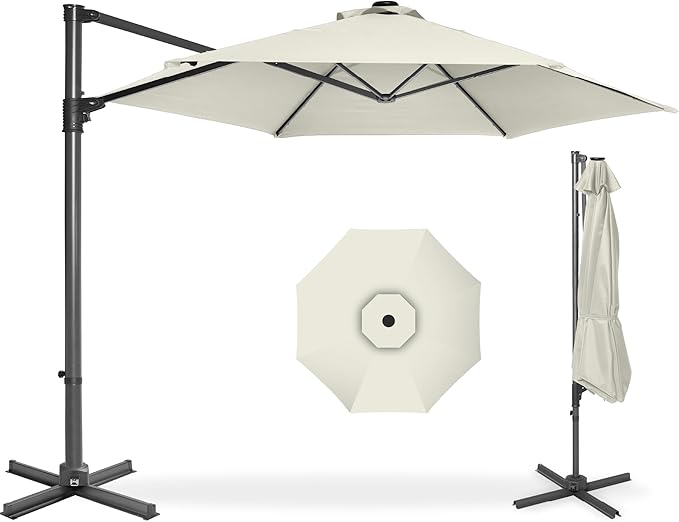 Best Choice Products 10ft Offset Cantilever Hanging Market Patio Umbrella, Smooth 360° Rotation, 8 Sturdy Ribs, Easy Adjustment - Ivory