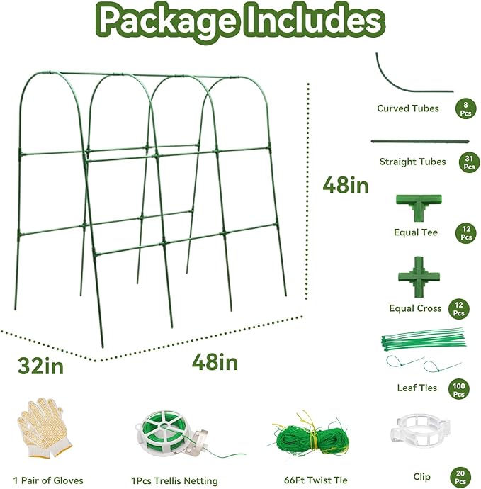 Cucumber Trellis for Raised Bed, U-Shape Garden Trellis for Climbing Plants Outdoor, Metal Arch Trellis for Vegetables, Plant Support for Tomato, Pea, Zucchini, Squash