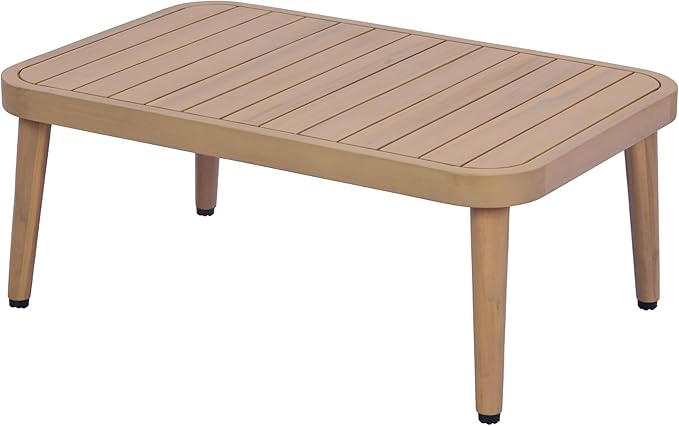 Merax 2-Piece Acacia Wood Patio Set - Curved Tub Loveseat & Slatted Coffee Table with Woven Rope Accents & Weather-Resistant Cushions for Deck, Porch or Garden,Teak+ Beige