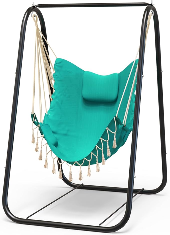 G TALECO GEAR Hammock Chair with Stand,Heavy-Duty and Rustproof Hanging Chair with Stand,Hammock Swing Chair Stand,for Indoor Outdoor Patio Yard Garden Porch (Aqua)