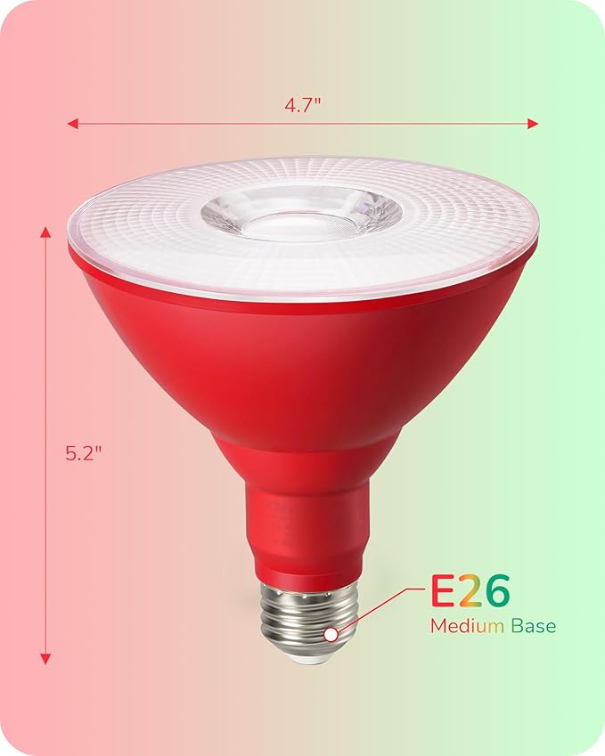 EDISHINE St.Patrick's Day/Easter Decorations PAR38 Red & Green LED Flood Light Bulbs Outdoor, Dimmable LED Light Bulb, 18W(120W Equivalent), Outdoor Weatherproof Light Bulb, E26 Base, 2 Pack