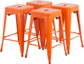 FDW Metal Bar Stools Set of 4 Counter Height Bar Stools 24 Inches Industrial Bar Chairs Patio Stool Stackable Backless Stool Indoor Outdoor Metal Kitchen Stools Bar Chairs (Orange, 24")