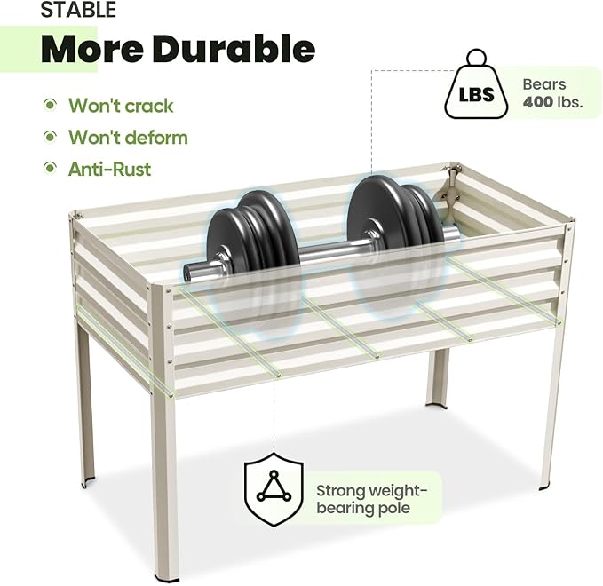 King Bird Large Raised Garden Bed with Cover Galvanized Elevated Planter Box with Legs 48×24×56 in for Backyard, Patio, Balcony, 400lb Capacity, Beige