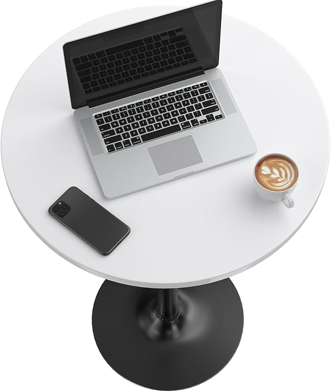 Furmax Bistro Pub Table Round Bar Height Cocktail Table for Home Bar, Small Round Bar Tables for Party, Dining Room, Living Room and Wedding, Metal Base MDF Top Obsidian, 40.6 Inch Height (4, White-1)