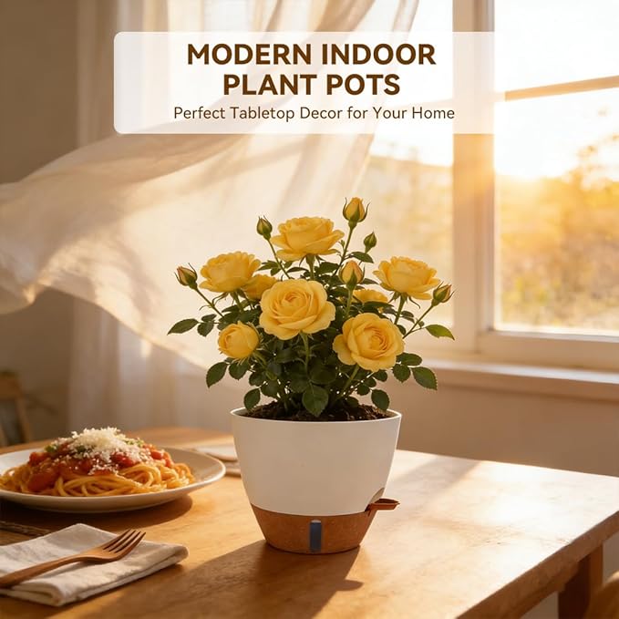 7/6.5/6/5.5/5 Inch Self Watering Pots, Plastic Flower Pots with Multi Mesh Drainage Holes and Deep Reservoir for Indoor Outdoor Garden Plants and Flowers (White, 5/5.5/6/6.5/7/8)