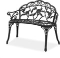 VINGLI 38.5" Patio Park Garden Outdoor Metal Rose Bench, 2-Person Cast Iron Cast Aluminium Frame Antique Finish Chair,Accented Lawn Front Porch Path Yard Decor Deck Furniture (Black, Rose)
