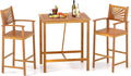 Tangkula 3 Piece Patio Bar Table & Chairs, Outdoor Acacia Wood Bar Set w/Slatted Seat & Tabletop, Wood Dining Bar Set w/Backrest, Armrests & Footrest for Backyard, Poolside, Balcony