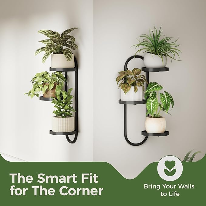 Window Plant Shelves Indoor Outdoor Wall Planters for Indoor Plants 2 Pack Metal Hanger Plant Holder for Living Room Balcony Wall Decor Black