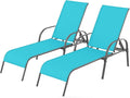 Giantex 2 Pack Patio Lounge Chair, Outdoor Chaise Lounge with 5 Adjustable Backrest, Sturdy Steel Frame, Sunbathing Recliner, Tanning Chair for Beach, Outside, Yard, Balcony, Pool Chairs (2,Turquoise)