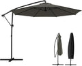 Outsunny 10 ft Offset Patio Umbrella with Cover, Round Hanging Cantilever Umbrella with 6-Position 360° Rotation, Crank Handle, Tilt, Cross Base, Heavy Duty Outdoor Umbrella for Garden