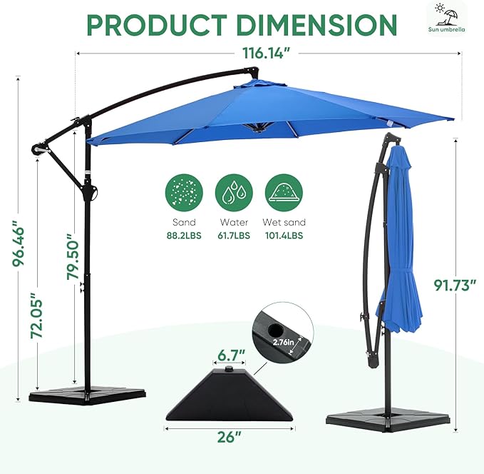 NEWBULIG 10FT Patio Umbrella, Offset Cantilever Outdoor Patio Table Umbrella, UV Protection, Fade Resistant Fabric, Easy Tilt Adjustment for Pool, Deck, Garden, Backyard