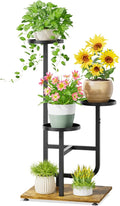 iDavosic.ly 3 Tier Plant Stand Indoor, Corner Tiered Multiple Flower Holder Shelf with Metal Trays, Orchid Display Wooden Rack for Patio Porch Living Room Balcony Outdoor, Modern Black & Rustic Brown