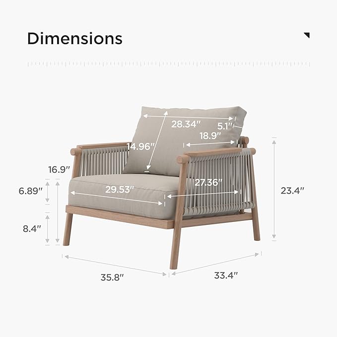 Acanva Modern All-Weather Aluminum Outdoor Patio Sofa with Thick Cushions, Olefin Fabric Sunroom Backyard Furniture, Light Khaki, Armchair