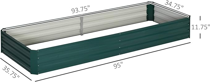 Outsunny Galvanized Raised Garden Bed, 8' x 3' x 1' Metal Planter Box, for Growing Vegetables, Flowers, Herbs, Succulents, Green