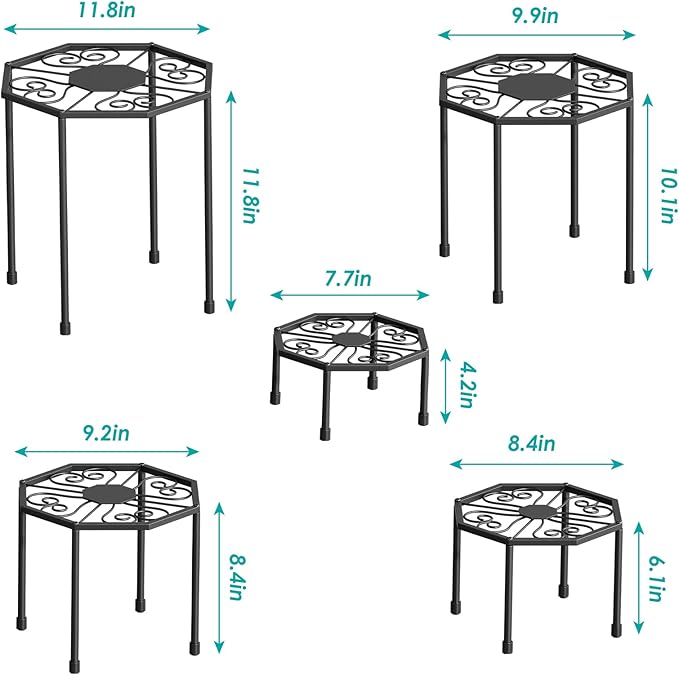 5-Pack Metal Plant Stands for Outdoor Indoor, Anti-Rust Iron Flower Pot Stand, Heavy Duty Plant Pot Shelf for Multiple Plant, Decoration Racks for Home, Patio & Garden (Black)