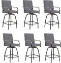 Patio Swivel Bar Stools Set of 6, Outdoor Bar Height Swivel Chairs with Cushions for Garden Balcony Backyard, Grey