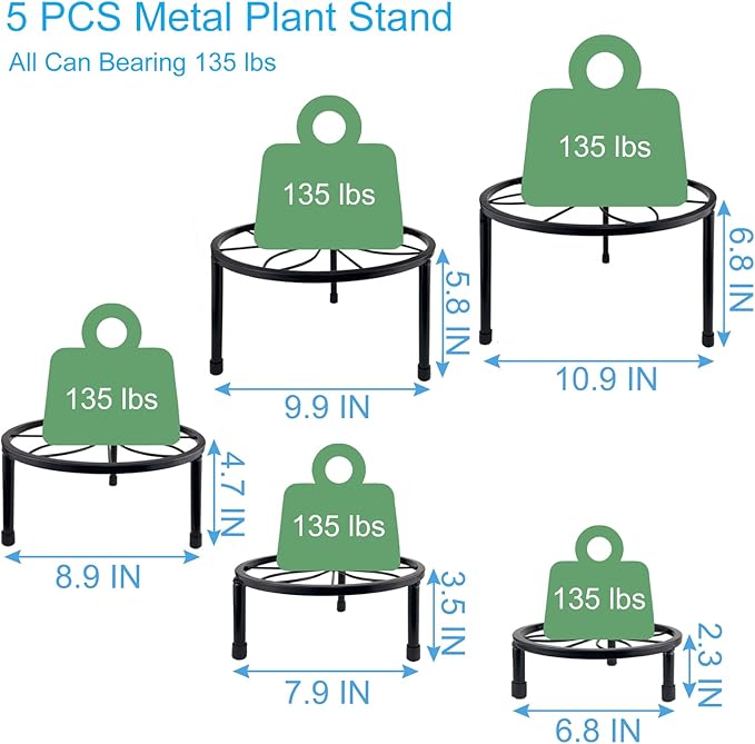 5 Packs Metal Plant Stand Indoor, Outdoor Black Plant Stand for Multiple Plant, Rustproof Iron Round Heavy Duty Flower Pot Stand, Plant Shelf for Planter Garden Home