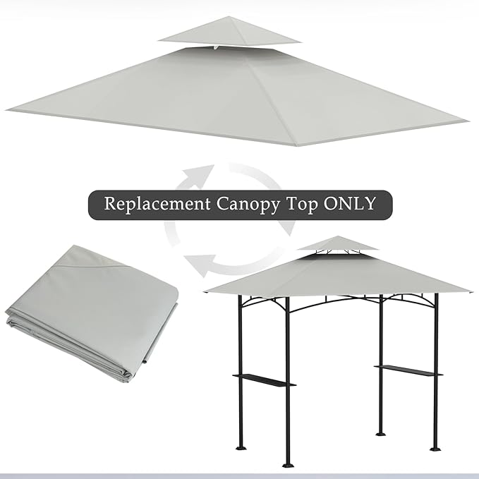 Grill Gazebo Replacement Top, 5 * 8 Outdoor BBQ Top Cover, Double Layer BBQ Gazebo Top Canopy for Model #L-GG001PST-F (Gray)