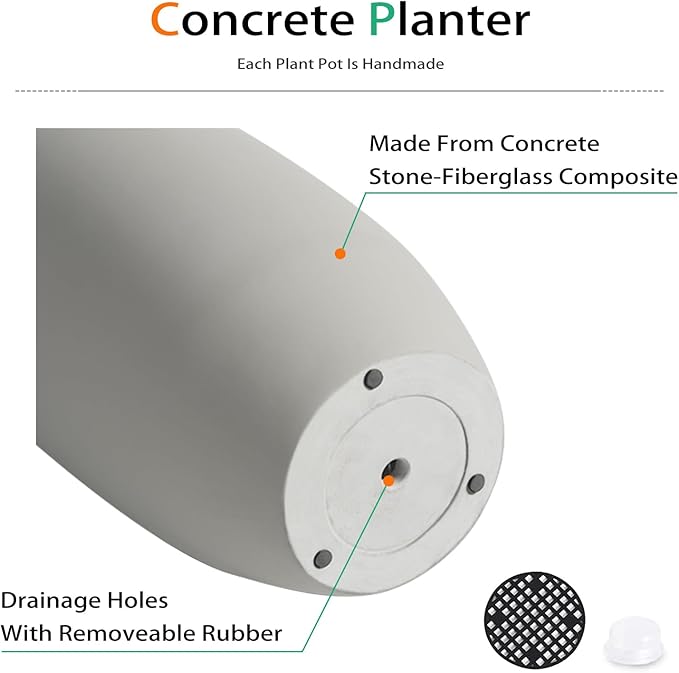 Tall Planters for Outdoor Plants, Large Concrete Flower Pots for Garden Front Porch, Patio, Indoor (Gray)