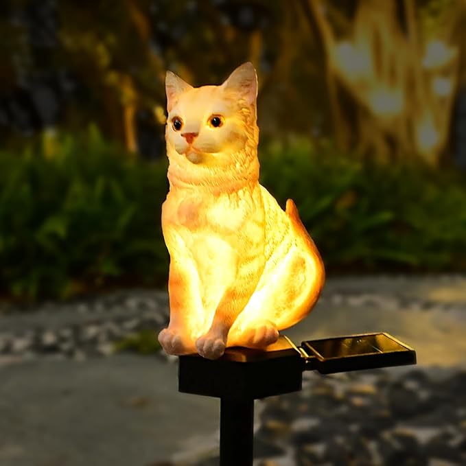Cat Solar Light Ornaments Garden Decor Outdoor Lawn Decorations Cute Animal Stake Patio Yard Statue Waterproof Tabby Gifts for Lovers