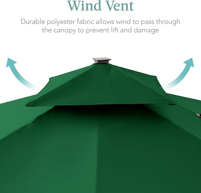 Best Choice Products 10x10ft Cantilever Patio Umbrella w/Base Included, Solar LED Lights 360 Rotation Large Offset Hanging Outdoor Shade for Deck Pool Backyard w/Stand – Green