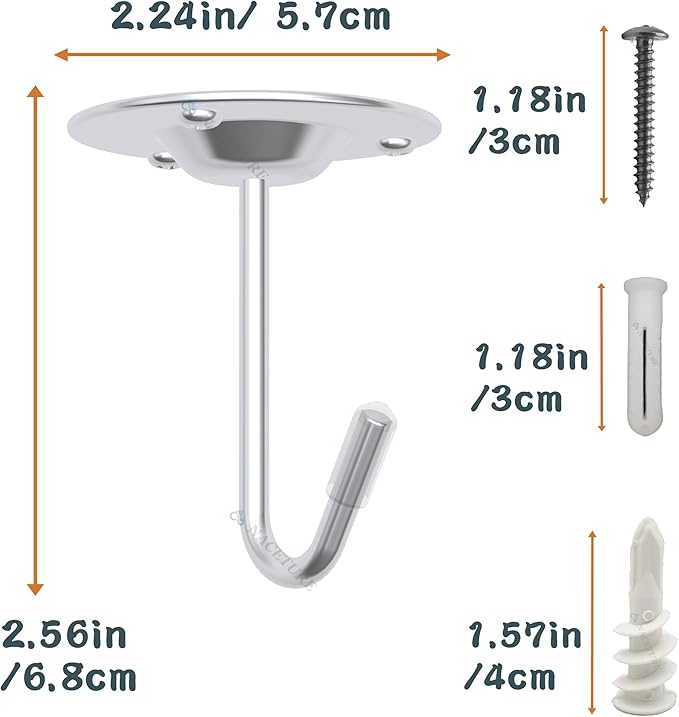 NACETURE Ceiling Hooks for Hanging Plants 3 Pack - Plant Hanger Indoor Hanging Hooks Metal Plant Bracket Iron Lanterns Hangers for Wind Chimes (Stainless Steel 3 Pack)