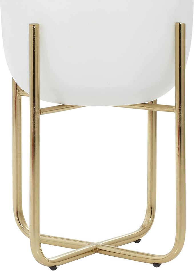 Deco 79 Metal Indoor Outdoor Planter Large Planter Pot with Removable Gold Stand, Set of 2 Planters 16", 13"H, White
