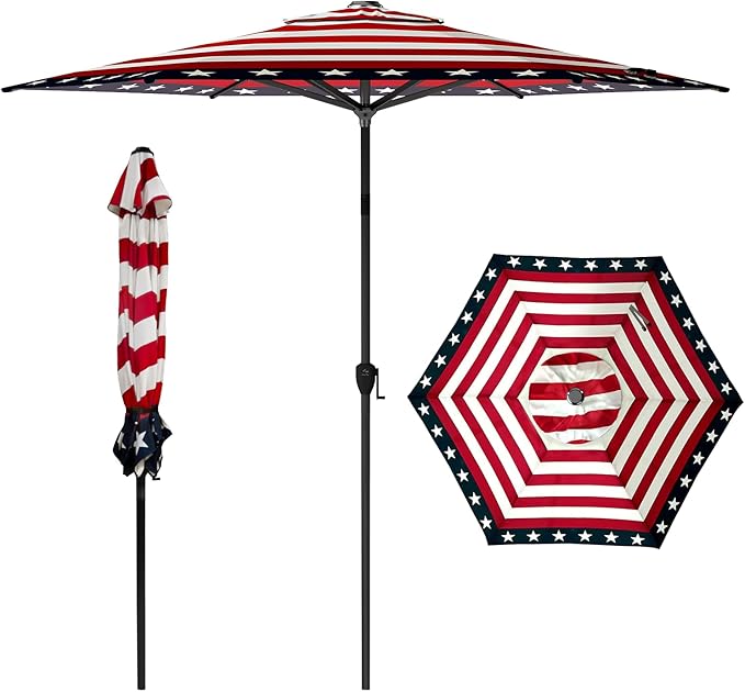 Abba Patio 9FT Lyon Outdoor Patio Umbrella Outdoor Table Umbrella with Push Button Tilt and Crank Market Umbrella 6 Sturdy Ribs UV Protection Waterproof for Garden Deck Backyard Pool, Star-Spangled