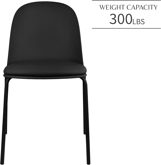 2xhome Modern Stackable Armless Dining Chair | Plastic Shell Seat with Metal Legs | Indoor or Outdoor Use | Home Kitchen Patio (2, Black, Padded Seat)