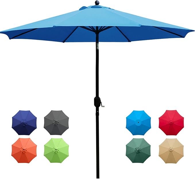 Sunnyglade 9Ft Patio Umbrella Outdoor Table Umbrella with 8 Sturdy Ribs (Blue)